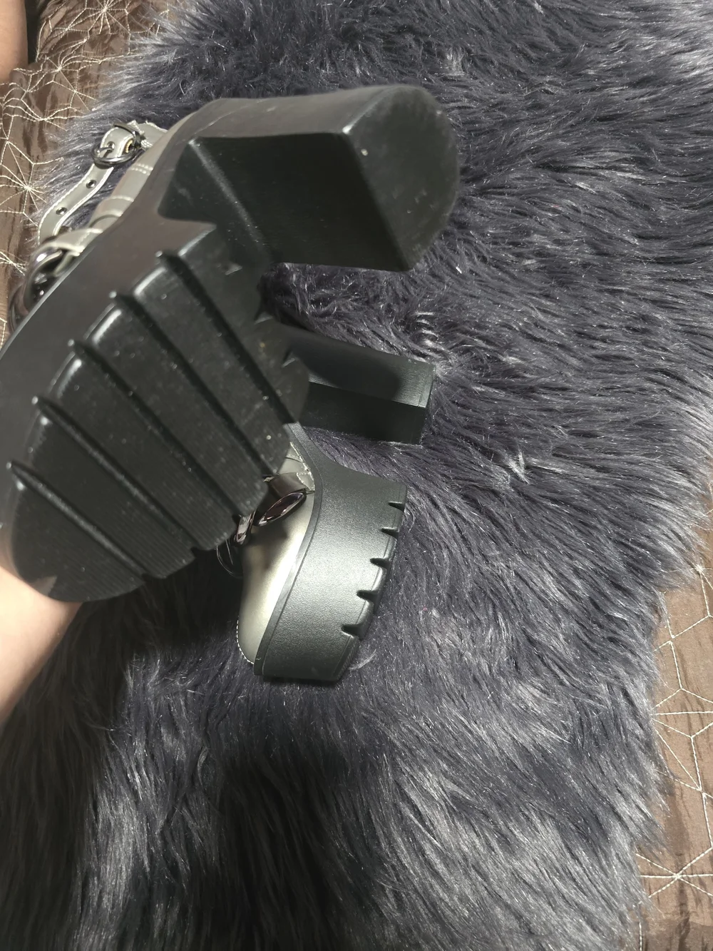 Platform Chunky Heel Sandals in Metallic Gray